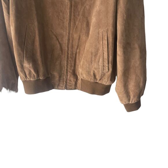 Identity Vintage 90s Men's Size Large Tan Leather Bomber Coat Jacket - Picture 3 of 12